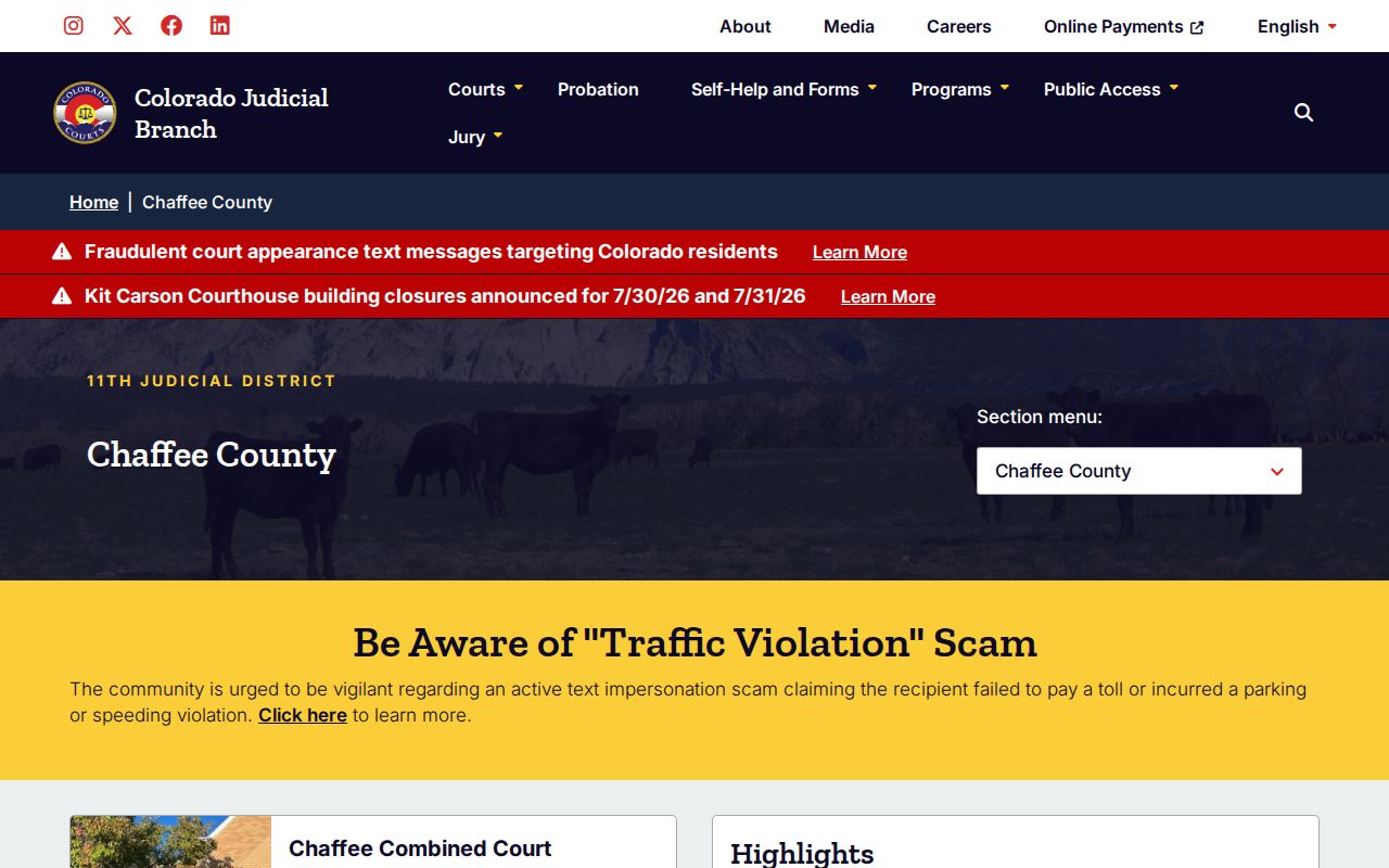 Chaffee County court records trial court request information