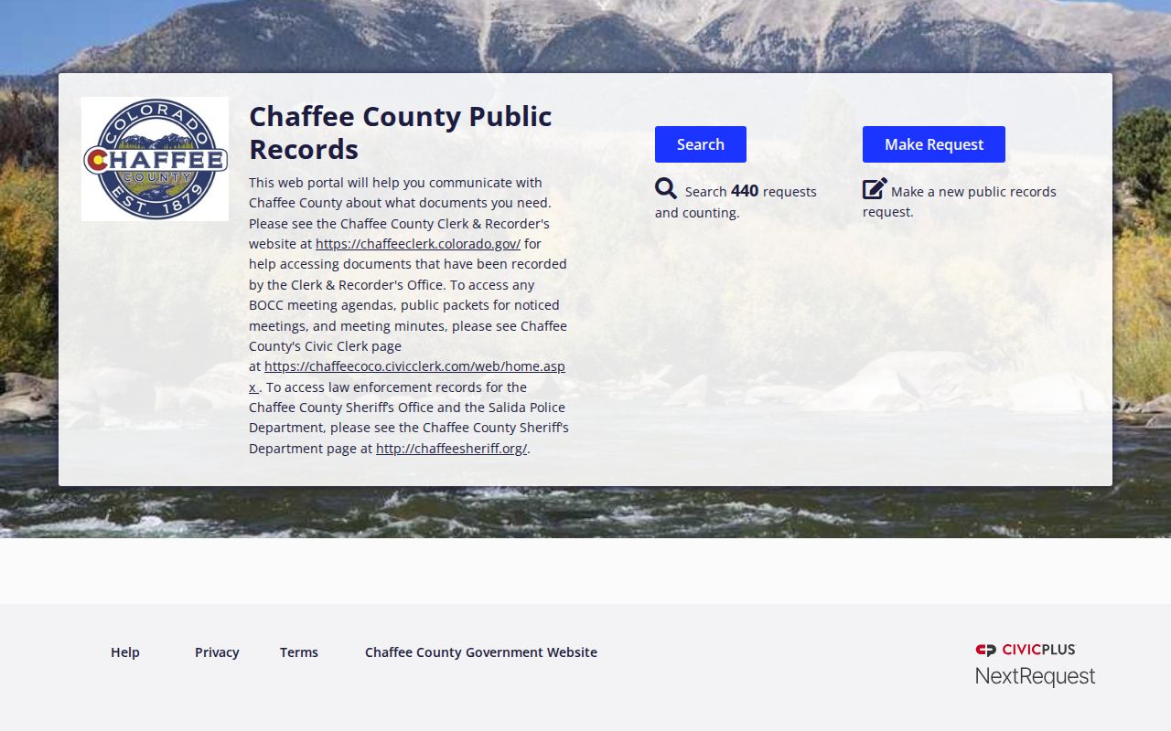 Chaffee County public records request portal for court-adjacent records