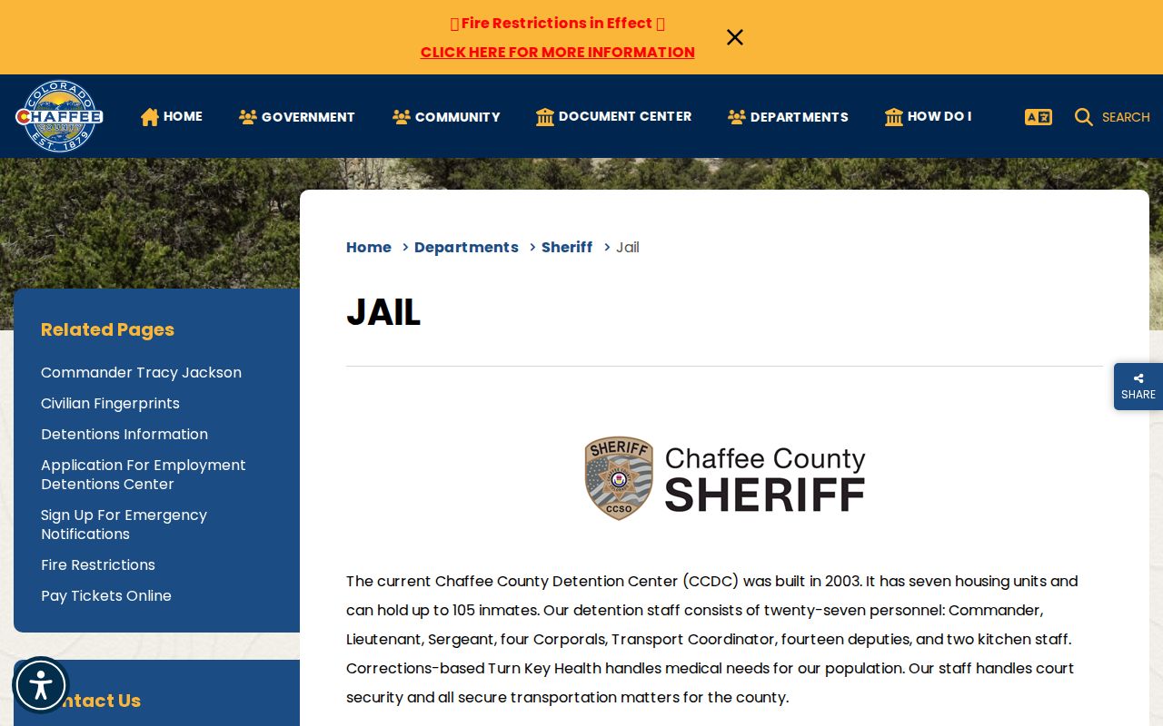 Chaffee County inmate records jail custody and bond information