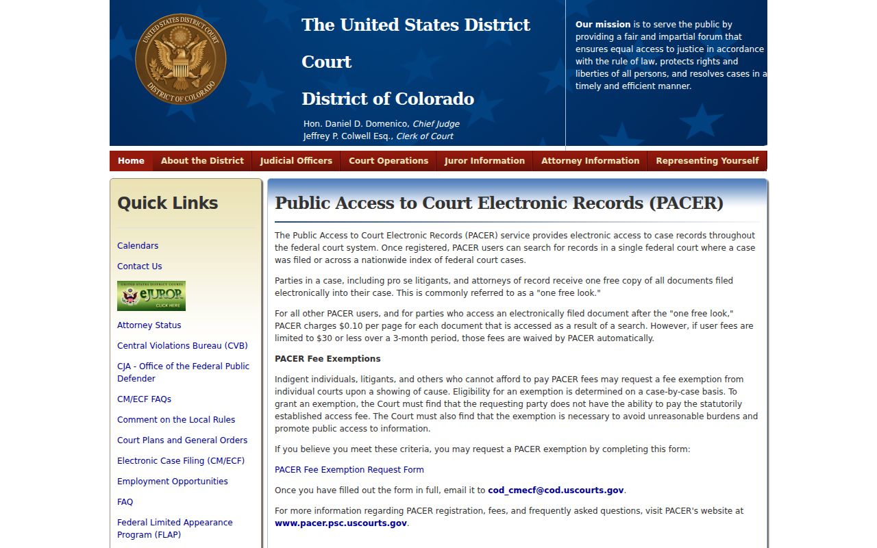 Chaffee County probate records PACER federal docket access