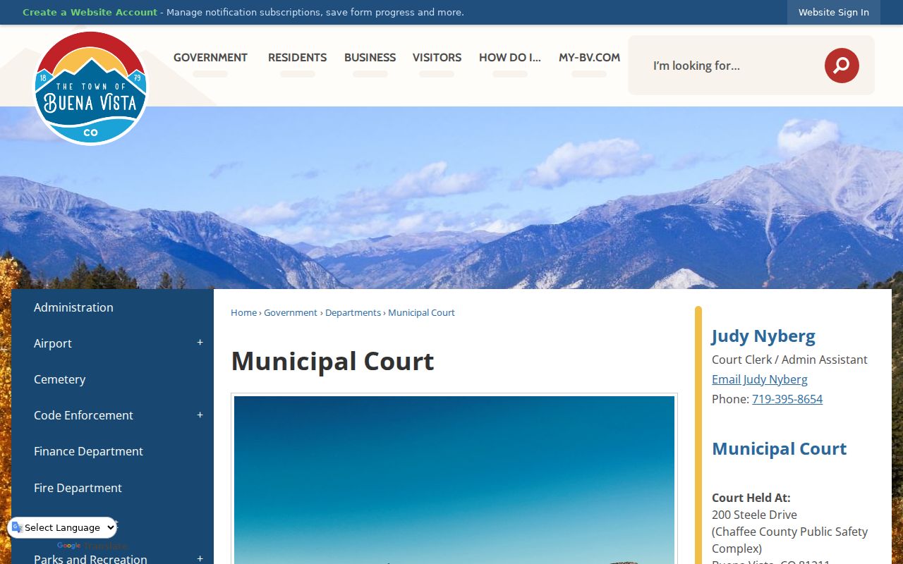 Chaffee County traffic court records Buena Vista Municipal Court